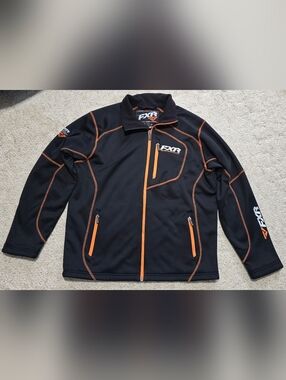 FXR Orange And Black Zip Up No Hood Collar Soft Shell Windbreaker Size XL Men